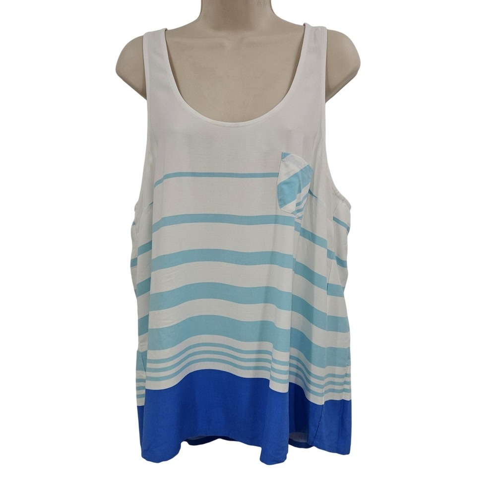 Southern Tide Tank‎ Top Womens XL Blue White Striped Racerback Pocket Rayon 3861